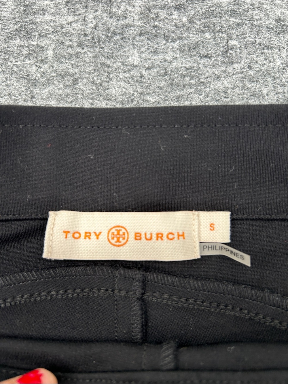 Tory Burch Black Leggings with Orange Logo Tag Size Small - Picture 2 of 11